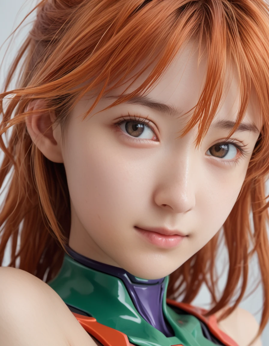 1girl, souryuu asuka langley, neon genesis evangelion, friendly, smile, Japanese, close up, 
8k, RAW, best quality, ultrarealistic, photorealistic, natural skin, detailed skin, (skindentation:0.3)