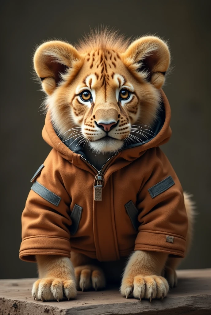 Lion cub in jacket