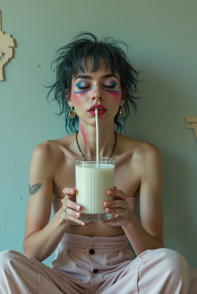 Transvestite drinking milk