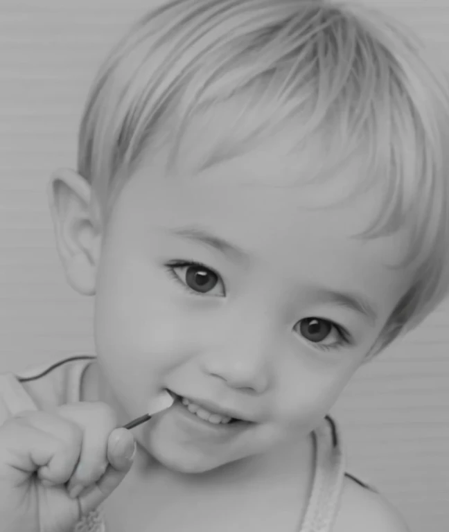 Realistic color photography style、Smiling emphasizes nasolabial folds. Make the chin a little thinner and accentuate the nasolabial folds.、I want it to look more like a color photograph..............。3 year old boy, Xu々To、Clearly visible、Emphasizes deep nasolabial folds from nose to mouth、Generate left and right dimples、Show me your beautiful smile.。Make your eyes look cute with double eyelids.Please make a live-action version。There is a lot of ketchup around the mouth、To-sai Sticking out your lower lip、A 3-year-old making a funny face while looking up。Make them laugh。More more more more、Remove the nozzle above the nose to create a clean image.。Point out your right index finger、Laughing 3 year old。I don't have anything in my right hand。The right thumb is on top of the ring finger。