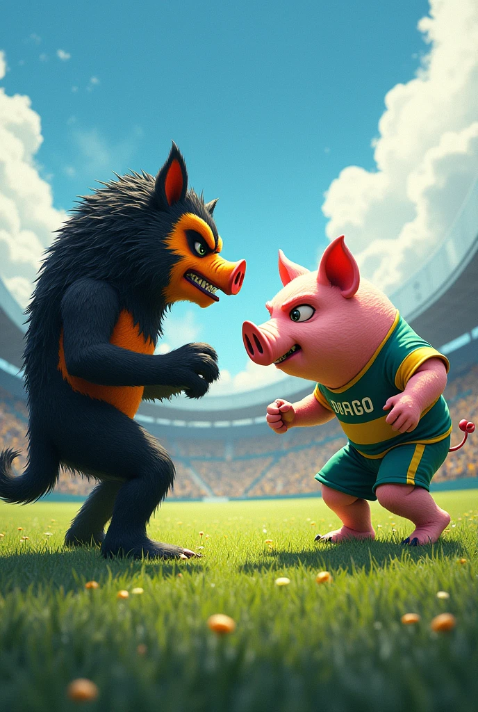 Botafogo team mascot defeating the Palmeiras pig