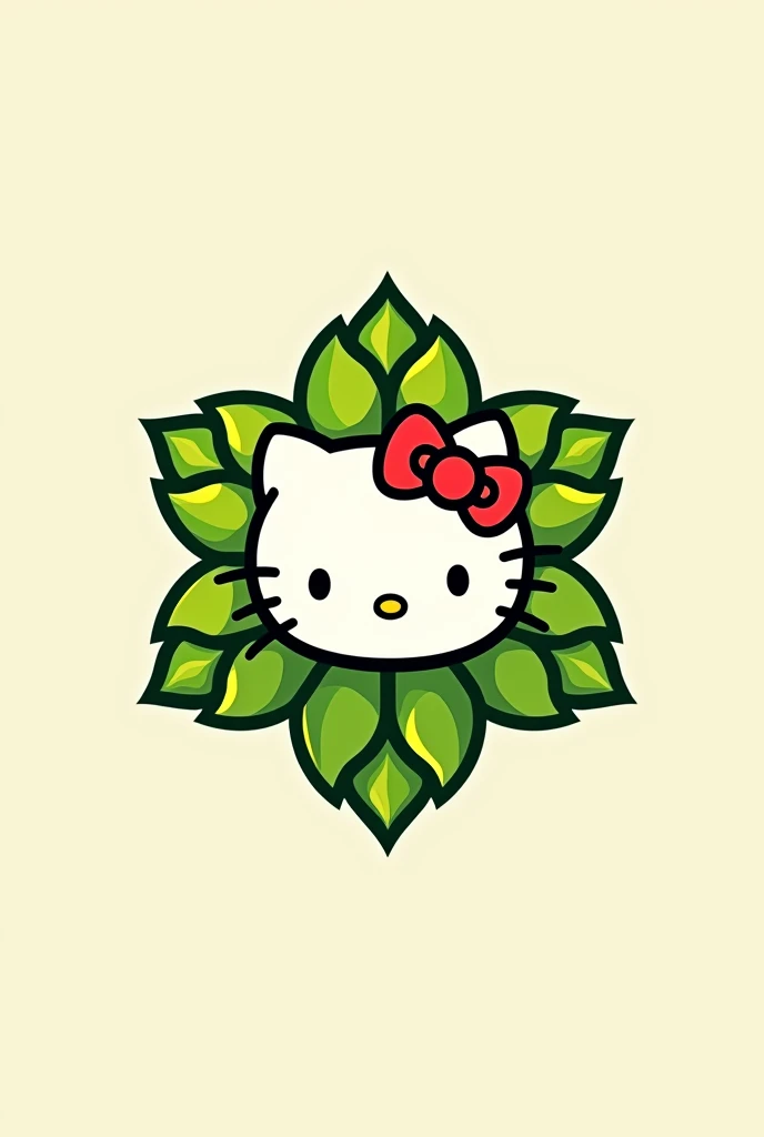 A round logo for an ipa beer bottle, containing a hop shaped like Hello Kitty
