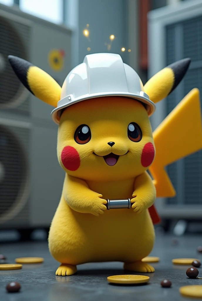 Pikachu 3D air conditioning technician with engineer helmet(white)