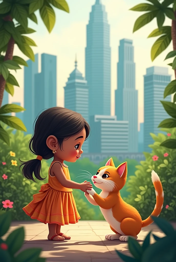 An indian girl  2 with a cat in Singapore 