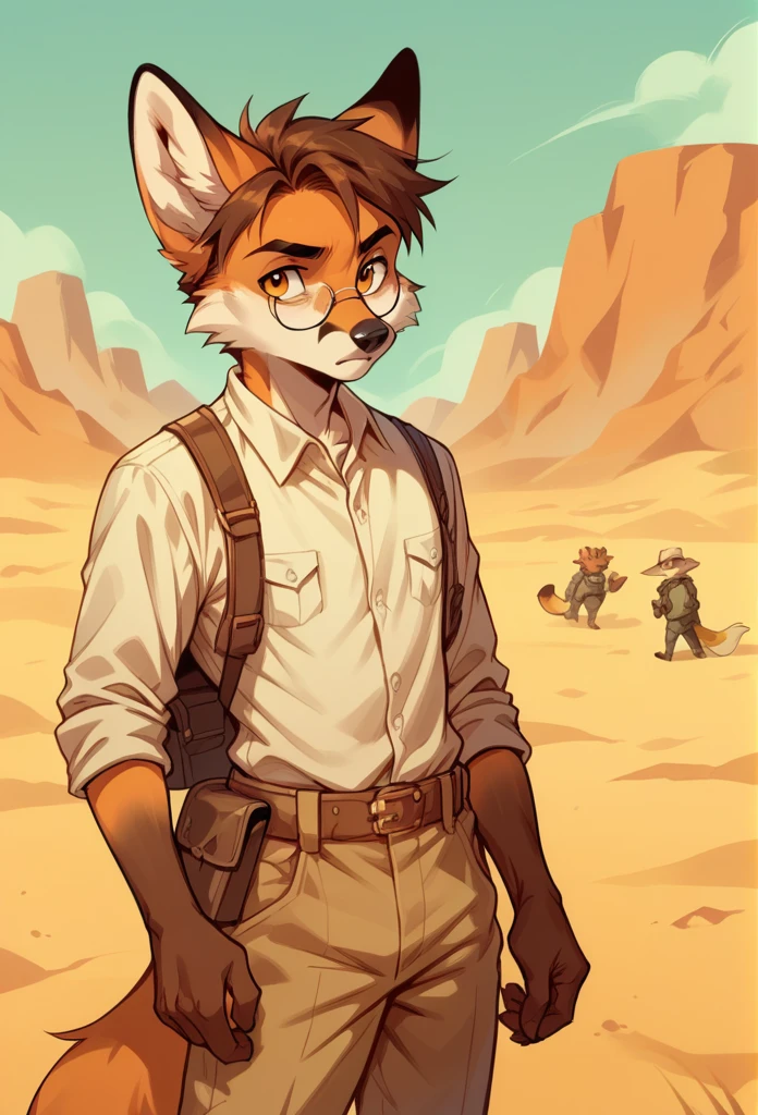 account_9, account_8_about, account_7_about, from the author: weep
(An anthropomorphic desert fox, A boy, a short guy about 1:1.2), brown hair course, glasses, amber eyes, adventurer outfit
