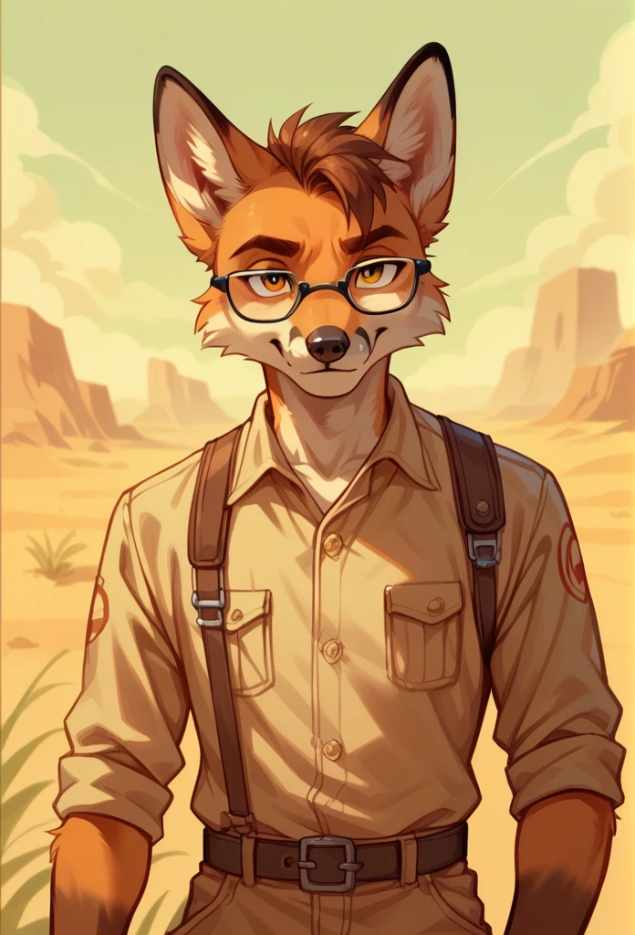 account_9, account_8_about, account_7_about, from the author: weep
(An anthropomorphic desert fox, A boy, a short guy about 1:1.2), brown hair course, glasses, amber eyes, adventurer outfit