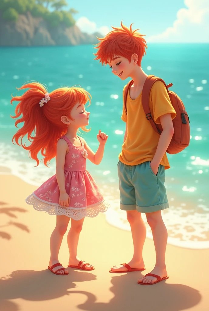 A very cute red haired girl on the beach with kim taehyung 