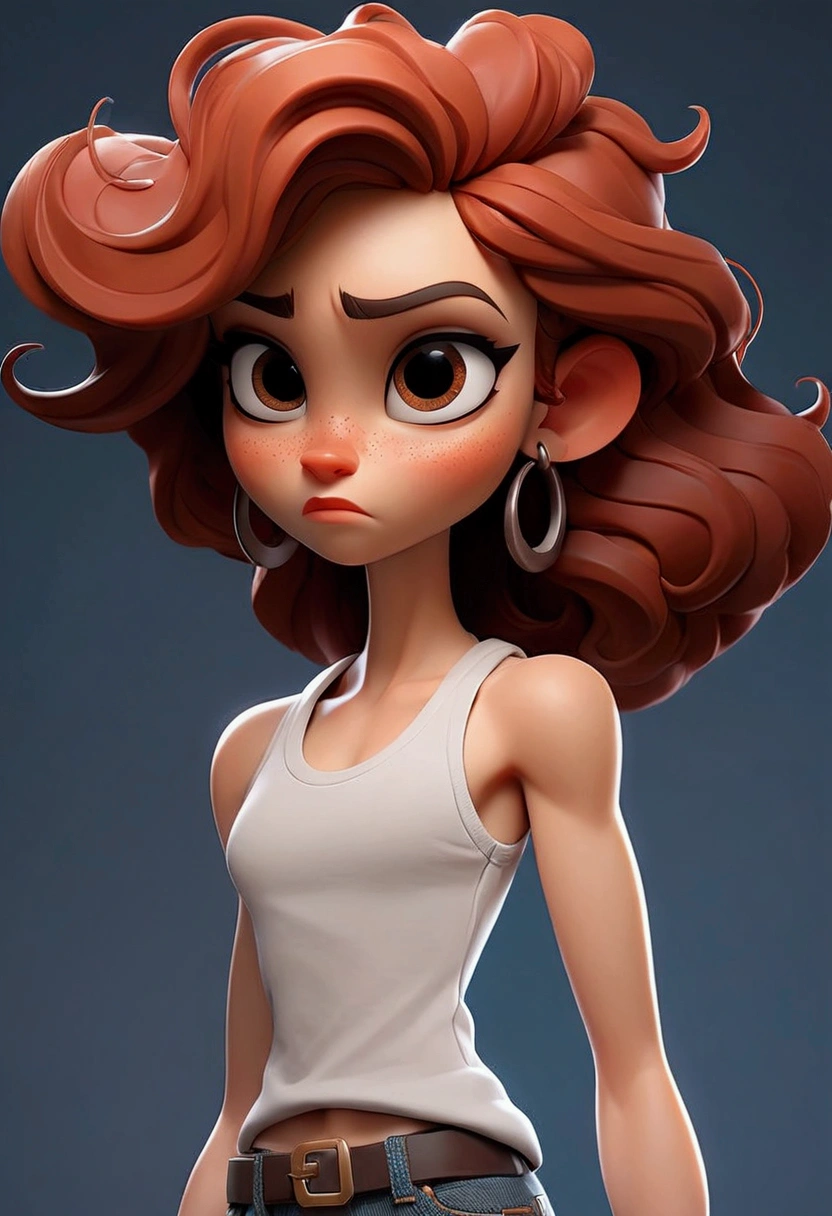 ｛Cartoon full body figure｝、Same person、Standing posture from head to feet、Tank top、jeans