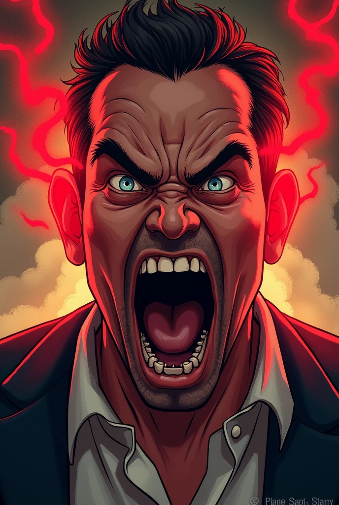 An guy angry with the face red and steam coming out of his ears in anger 