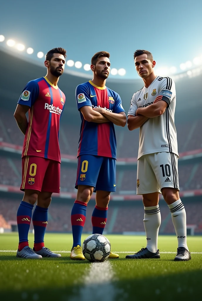 Neymar Messi and Cristiano watching