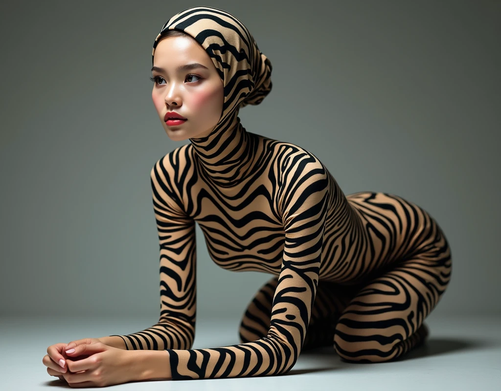 The most beautiful,thin,most pretty and clever Malaysian muslimah adult girl wears giraffe lycra turtleneck unitard catsuit covered with spots.She always wear giraffe print lycra dancewear stretchy hijab covered with many spots.She takes care a macaw to eat walnuts in the aviary.