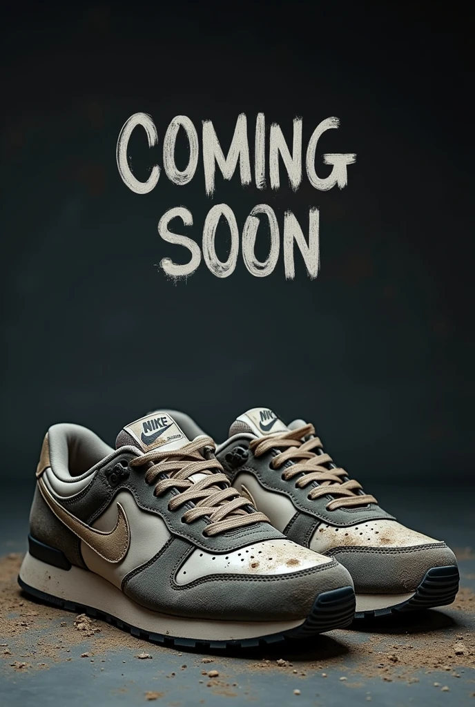 An image with some dirty Nike sneakers and the legend coming soon