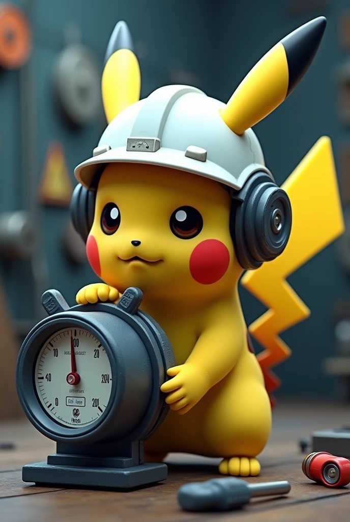 Technician Pikachu with 3D Air Conditioning Gauge Set and Engineer Helmet (white)