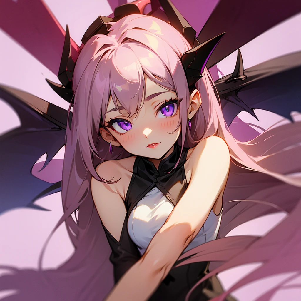 (Best Quality, masterpiece), 1 girl, part of demon hunters, Long straight hair, lilac colored eyes, light brown hair, soft red lipstick
