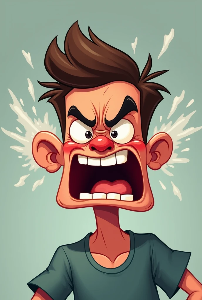 An guy angry with the face red and steam coming out of his ears in anger in Cartoon style
