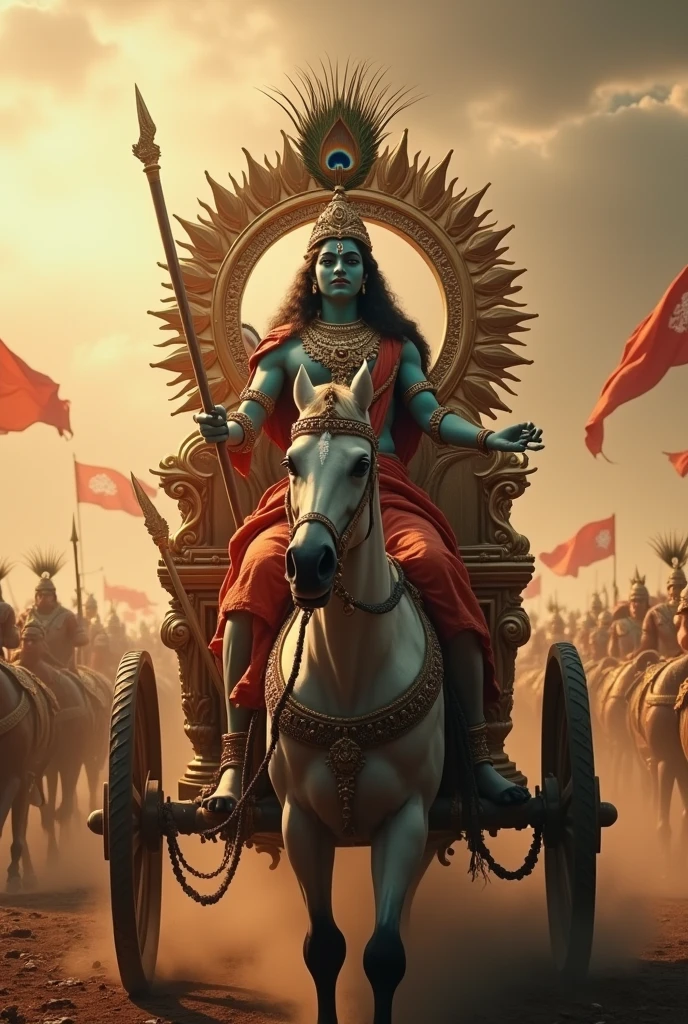 Rath Shree krishna mor pankh with rath yudh teach arjun kurukshetra day
