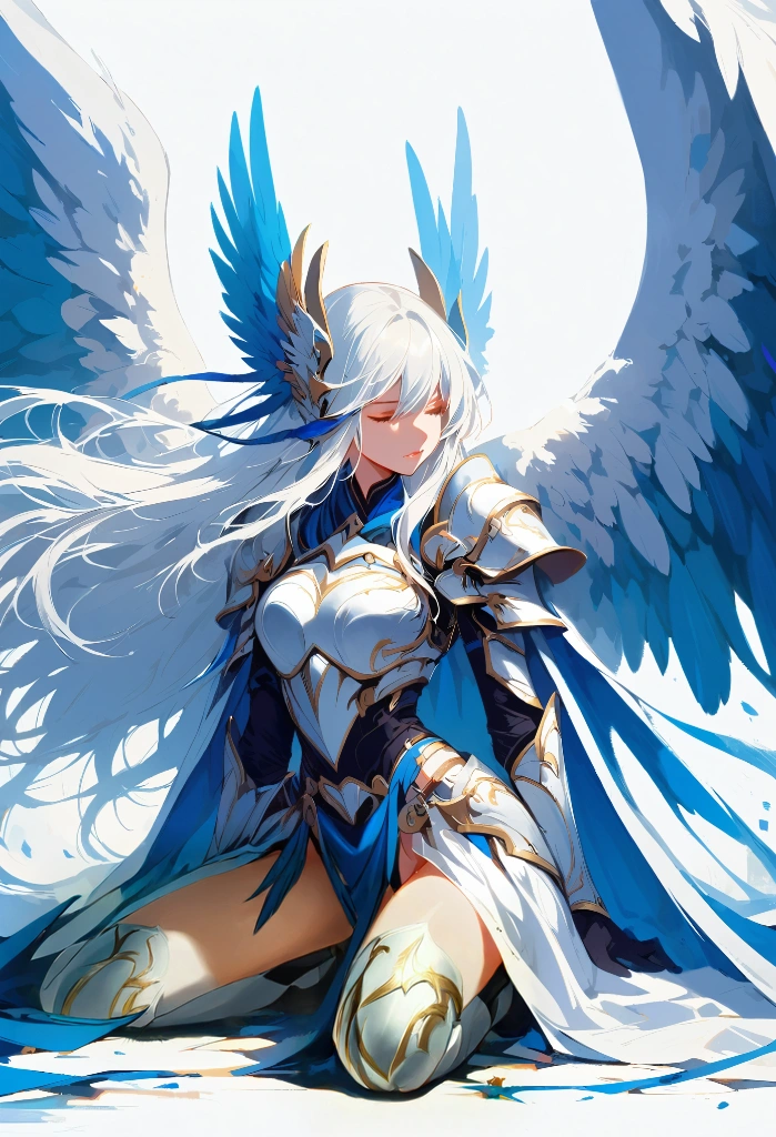 1girl angel angel_wings armor feathers_Long wing feathers_Hair Shoulder Armor Shoulder_Armor single piece_Upper wing separate_The body is white_Theme White_Wings Wings