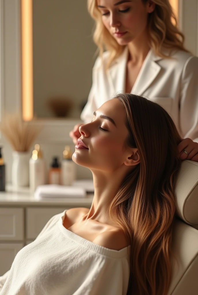 Woman with long beautiful hair in beauty salon