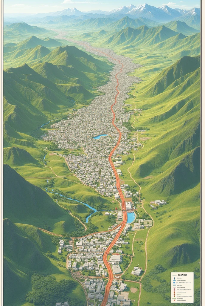 Map of the town of Chapinero with access roads from Bogotá, colombia