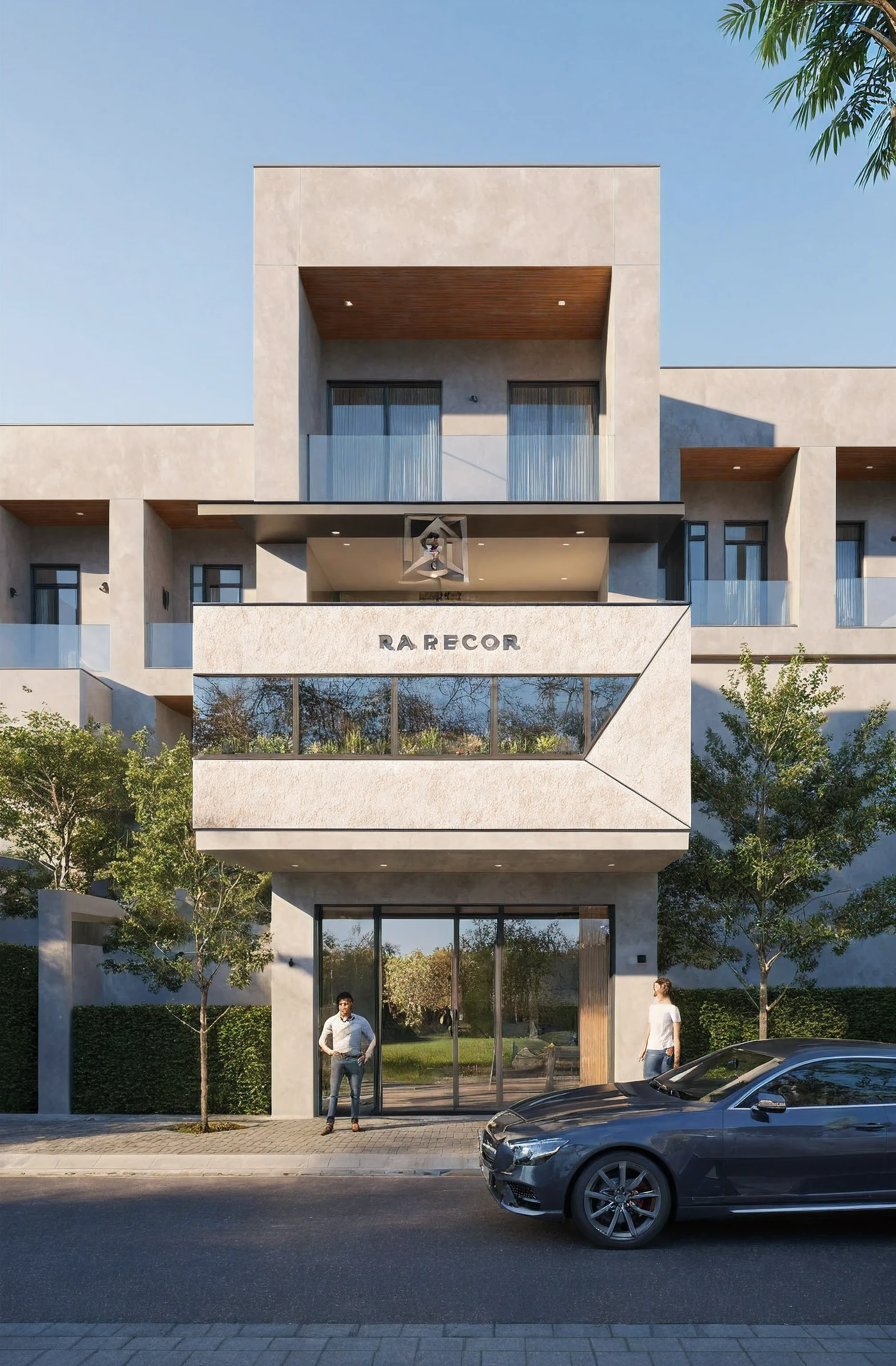 townhouse, Led light, spotlight out door, (modern style:1.2), (Open roof to see the sky), exterior design, perspective view, (open roof), Pavement, alphalt streets road, (next door neighbor's house), (dawn light sky background), Low trees around the house, overall peaceful atmosphere cinematic photo, hyperrealistic artï¼professional, 8k, highly detailed ï¼, (architectural design visualization), (reflection), (focus on object), (material normal bump real reflection), (scattered light), (hidden light) (light ray), (multi-beam light), (sunbeam) (multi-level reflection), (corona software visualization render:1.2),(((Best Quality))), ((Masterpiece)), ((best illustration)), ((best shadows)), ((Super Detail)), (Intricate lines), (Photorealism),(hyper detail), ((archdaily)), ((award winning design)), (dynamic light), ((day)), (perfect light), (shimering light), ((photorealistic)), ((intricate detail)), ((extreme detail)), ((science)), ((hyper-detail)), ((super detail)), ((super realistic)), ((crazy detail)), ((octane render)), ((Cinematic)), ((trending on artstation)), ((High-fidelity)), ((Viwvid)), ((Crisp)), ((Bright)), ((Stunning)), ((Eye-catching)), ((High-quality)),((Sharp))((Bright)), ((Stunning)), Natural, ((Eye-catching)), ((Illuminating)), ((Flawless)), ((High-quality)),((Sharp edge render)), ((medium soft lighting)), ((photographic render)), ((detailed archviz))