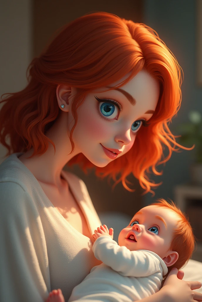 A redhead girl with blue eyes gets pregnant with a little redhead girl with light blue eyes