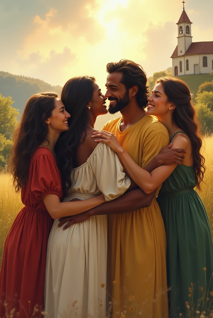 Drawing of people of different races loving each other as Christ said