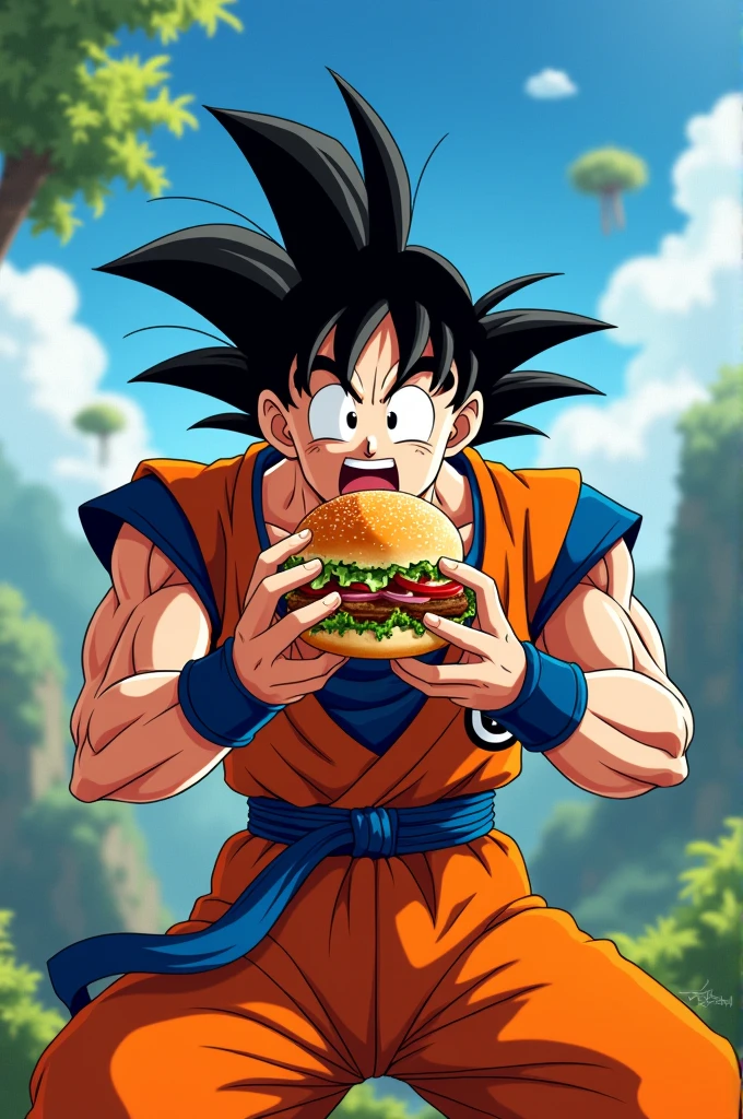 Make goku eating burger