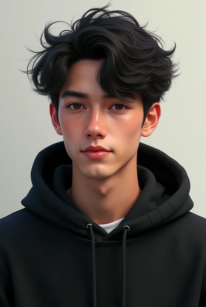 Young 20 year boy with black hudi and looking hair style
