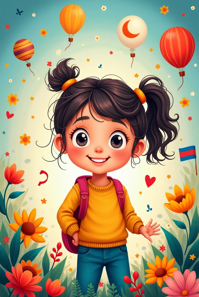 Create an image with the title of languages for the cover of a primary school girl's notebook