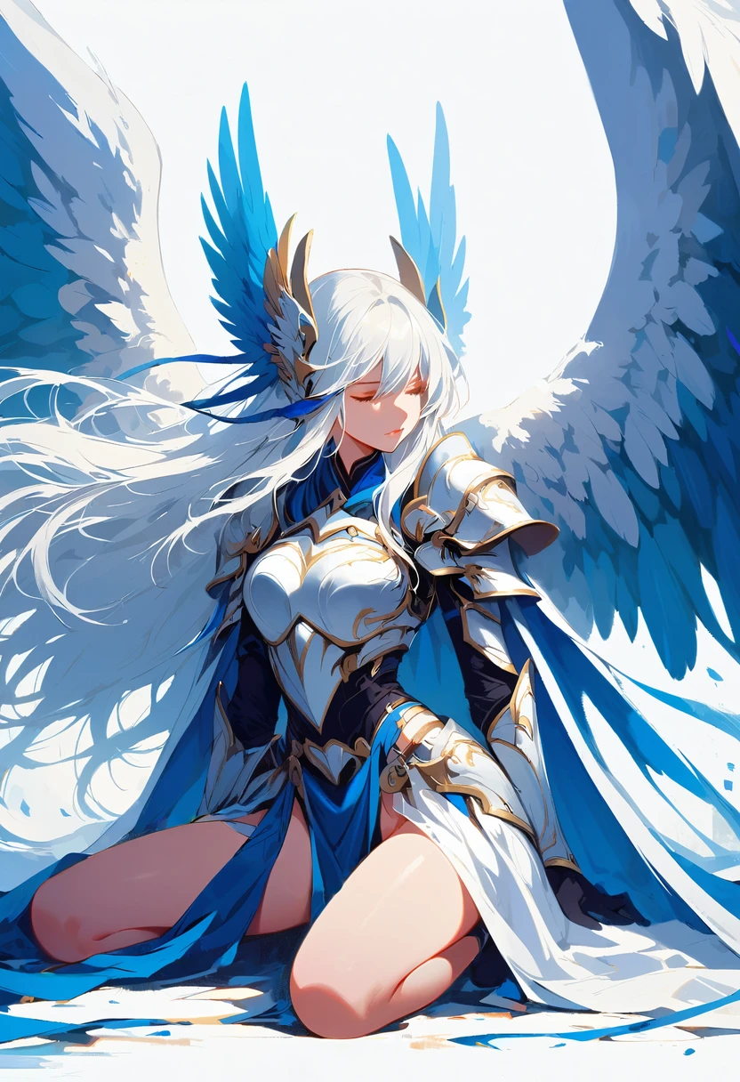 1girl angel angel_wings armor feathers_Long wing feathers_Hair Shoulder Armor Shoulder_Armor single piece_Upper wing separate_The body is white_Theme White_Wings Wings