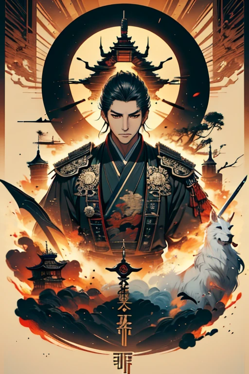 A guy with sword and wolf in front of full moon, samurai, concept art by Yang J, fantasy art, alena aenami and artgerm, artgerm and atey ghailan, by ruan jia and stanley artgerm, artgerm and ruan jia, ross tran 8 k, ross tran and wlop, Cosmology, detail, autofocus