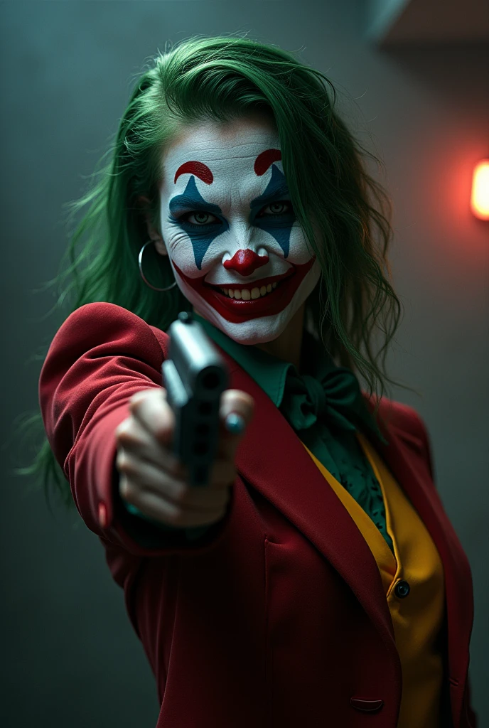 female joker with gun
