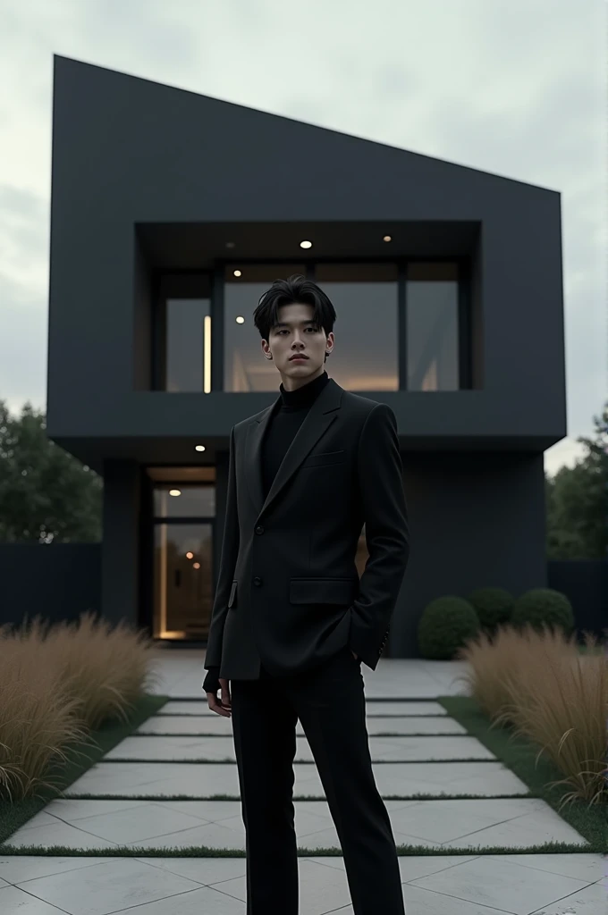 A black mansion, big, modern and luxurious, with Junhkook from BTS gangster 