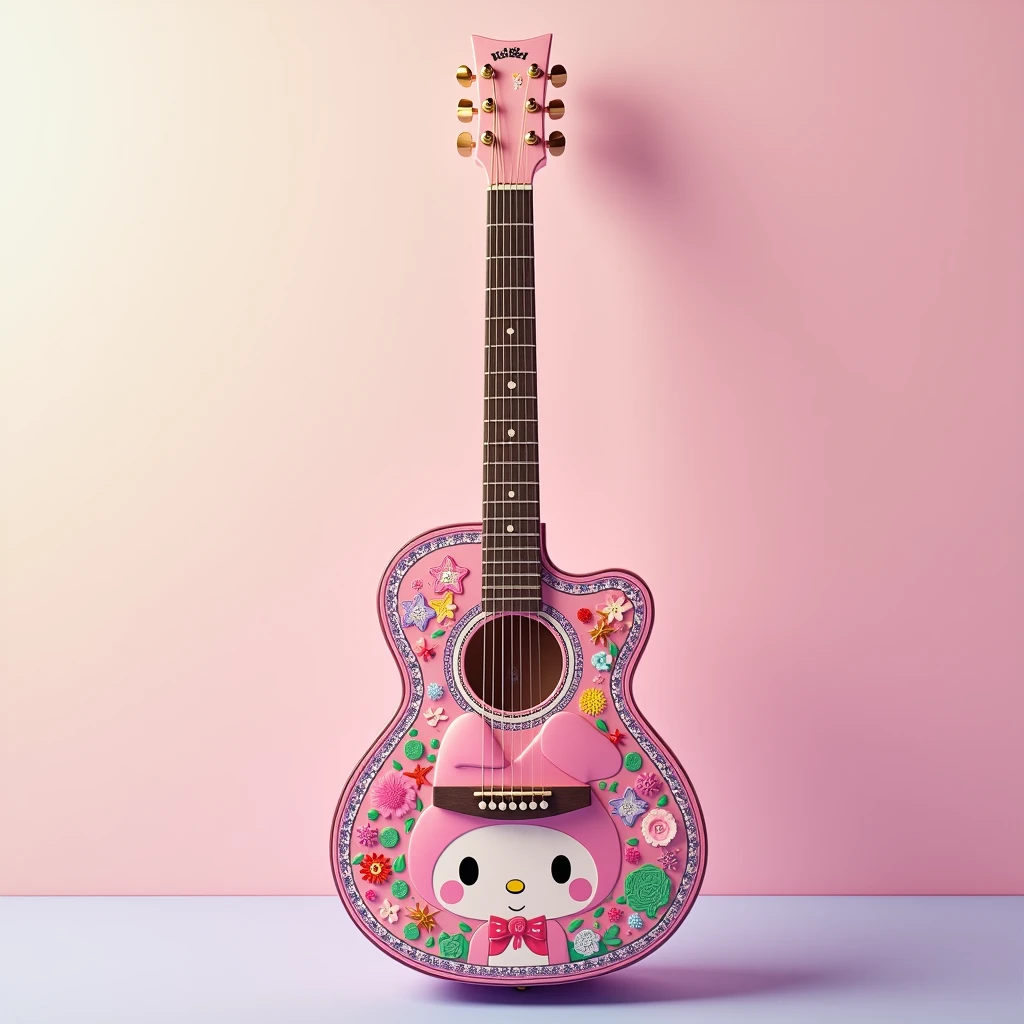 Make a guitar with the shape of the sound box like my melody from sanrio and its colors