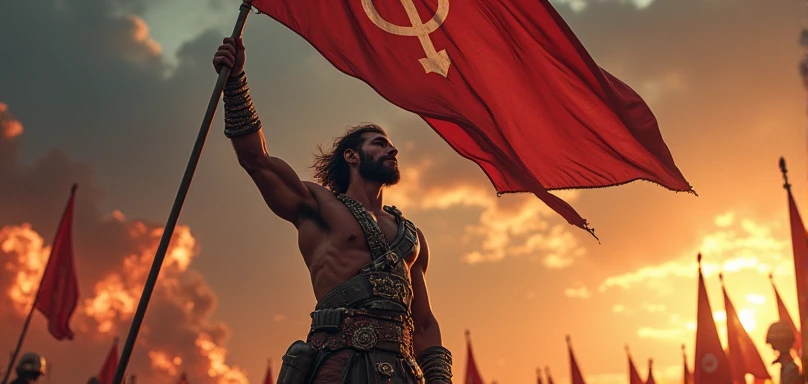 a brave man victoriously holding a flag with the symbol ♂, muscular male figure, detailed military uniform, patriotic expression, dynamic action pose, dramatic lighting, epic battle scene, cinematic composition, digital painting, photorealistic, (best quality,4k,8k,highres,masterpiece:1.2),ultra-detailed,(realistic,photorealistic,photo-realistic:1.37),HDR,UHD,studio lighting,extreme detail description,professional,vivid colors