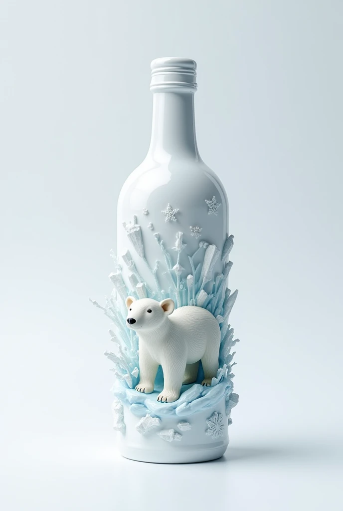 White bottle with polar bear and ice decorations 