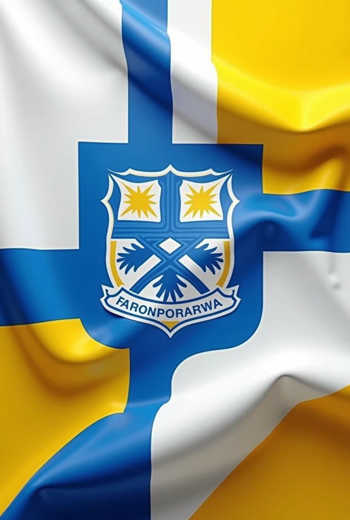 generates a flag with a logo with the colors white,blue and yellow