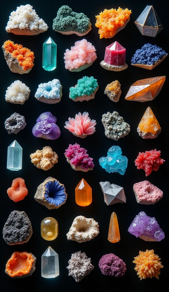 image of all minerals on black background

