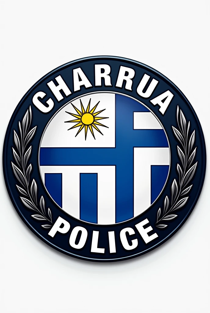 Design a circular image that says Charrua police with Uruguay flags 