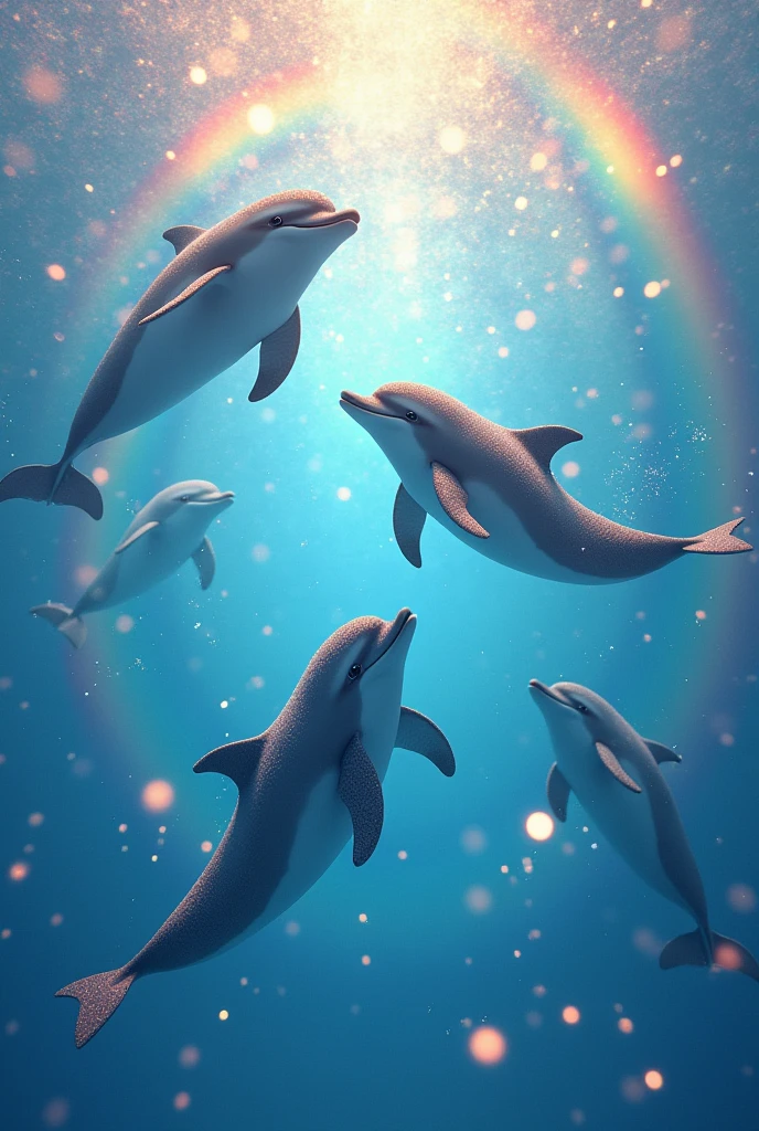 Take a picture of dolphins with rainbows and glitter