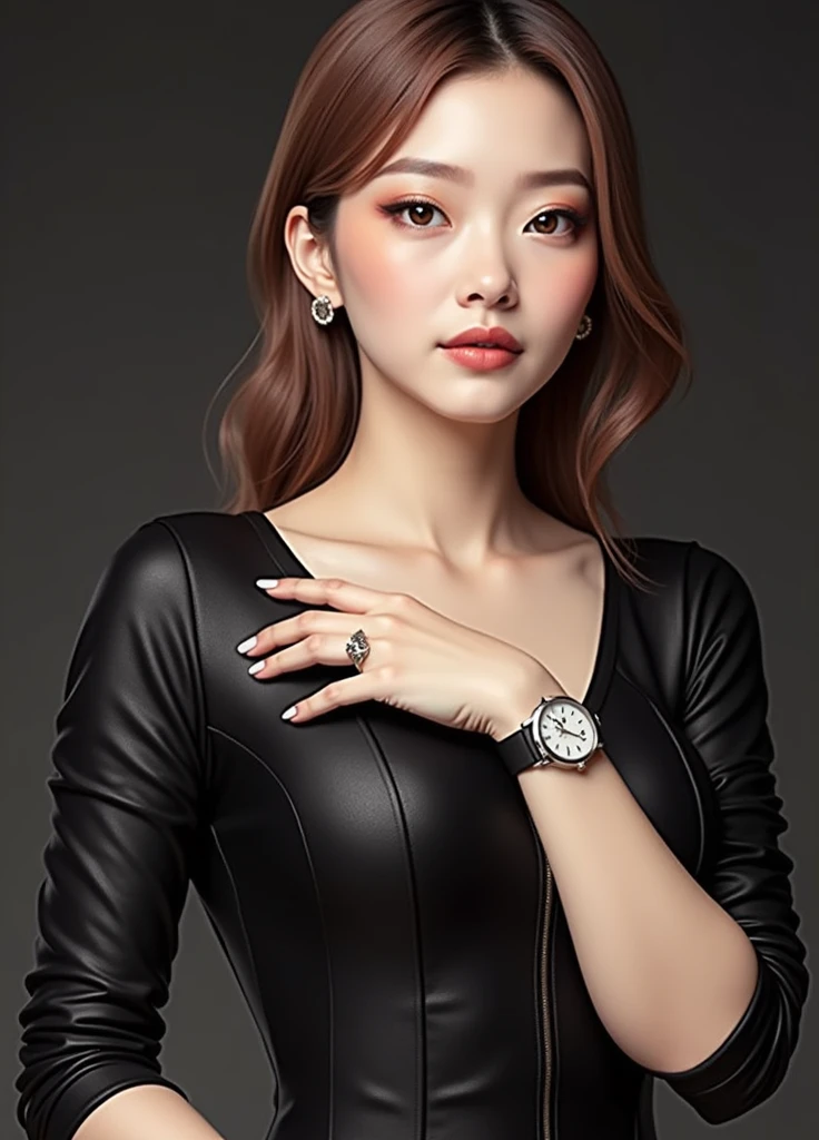 A 57-year-old big fish that is still very beautiful.,white skin, Height 160, Slim like a middle-aged woman, but still considered a beautiful figure., full body, Wear work clothes, In the office, 4K, high definition, realistic