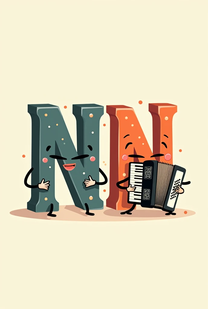 DRAW TWO LETTERS " NEE' THEM IN CAPITAL LETTERS now make these letters with arms now make them closer playing the accordion