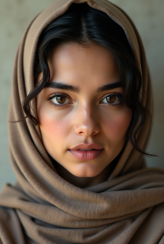 photorealist of young algerian woman with hijab brown eyes very beautiful and natural
