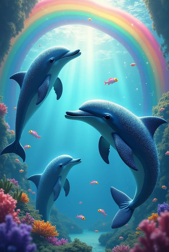 take a picture of dolphins with rainbows and glitter and fish, Many more rainbows and more sparkles