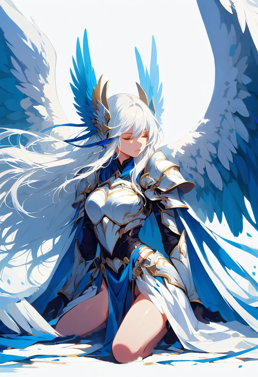 1girl angel angel_wings armor feathers_Long wing feathers_Hair Shoulder Armor Shoulder_Armor single piece_Upper wing separate_The body is white_Theme White_Wings Wings