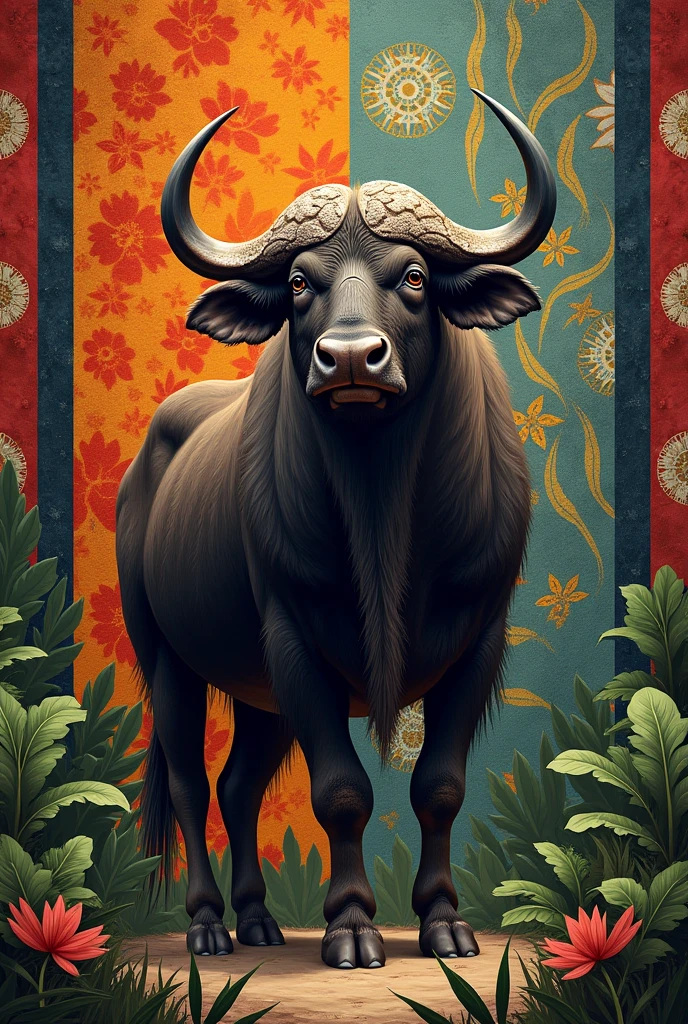 buffalo, using traditional southwest Maluku cloth