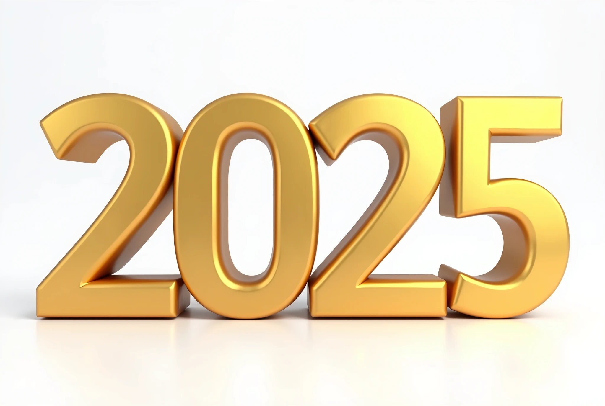 3d Golden Number 2025 Happy New Year on white background