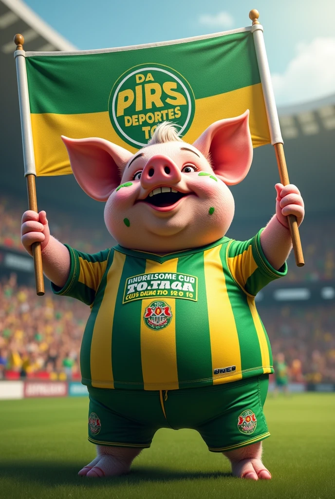 Make me a pig dressed as a fan of Deportes Tolima