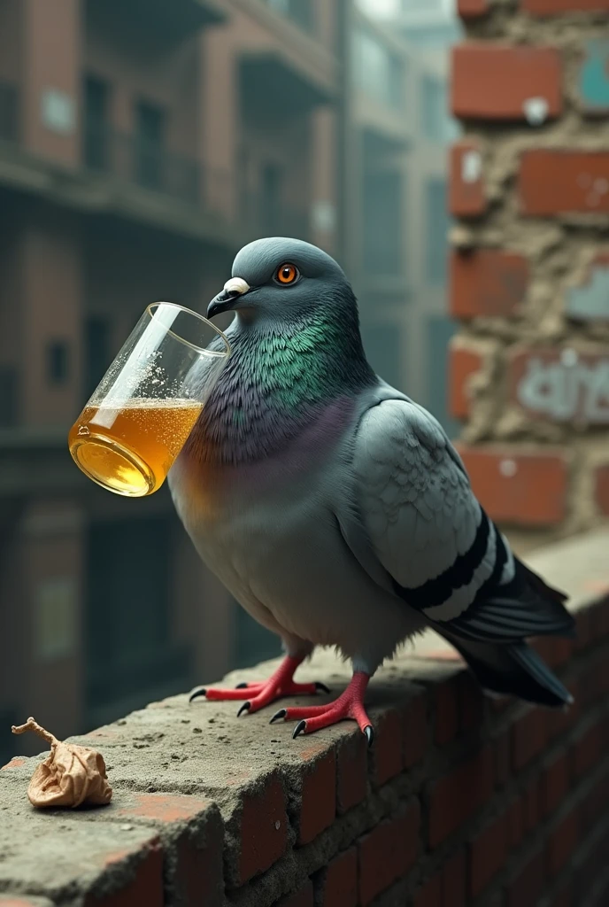 Pigeon drinking alcohol