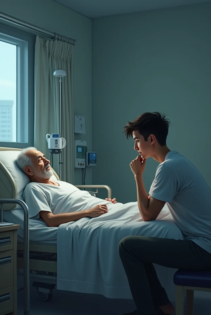 A young man named Al Amin is sitting next to his grandfather in a hospital and thinking